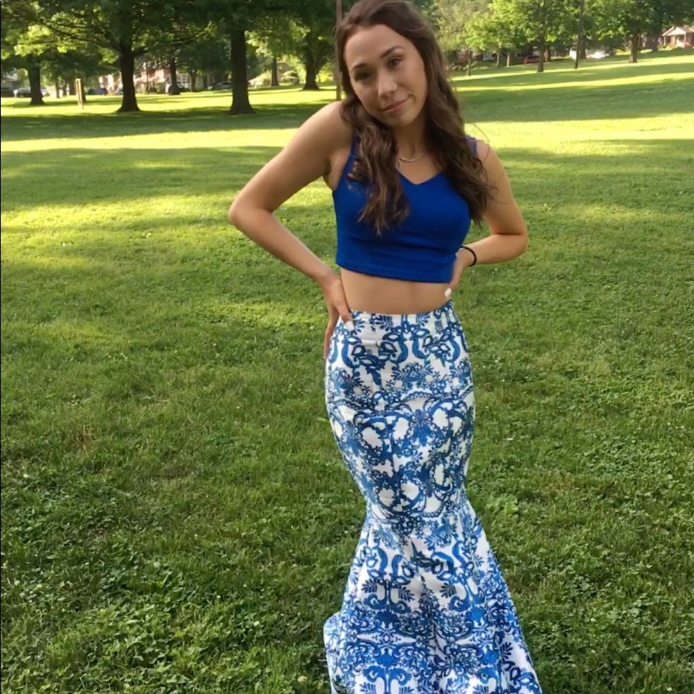 Blue and white two piece prom dress!